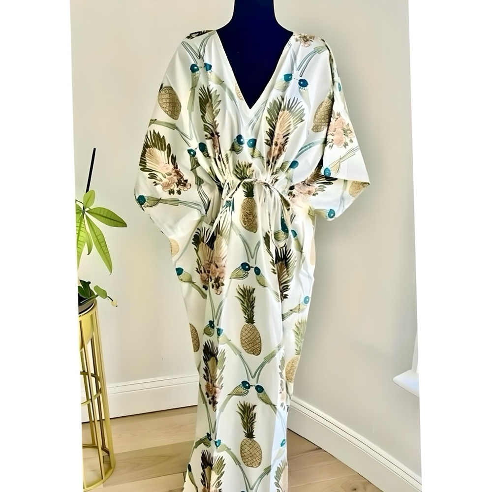NEW Hand Block Printed Indian Cotton Kaftan Beach Coverup Nightgown Maxi Dress - Picture 8 of 10